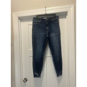 KanCan Mid Rise Tapered Leg Jeans Size 13/30 Dark Wash Stretch Denim Frayed Hem